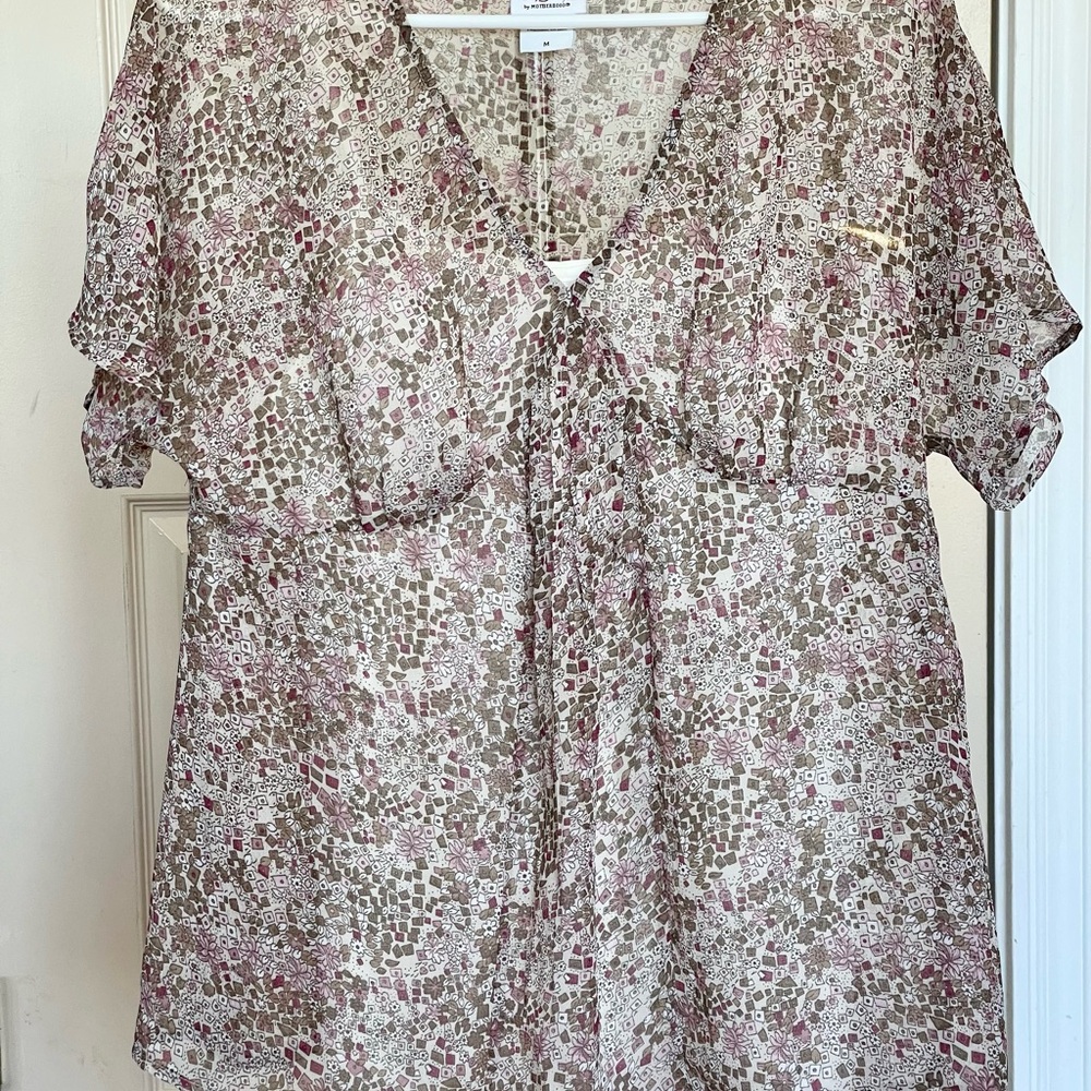 Oh Baby by Motherhood Pink and Brown Patterned Blouse